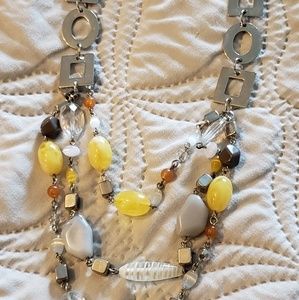 Lia Sophia yellow and gray layered necklace